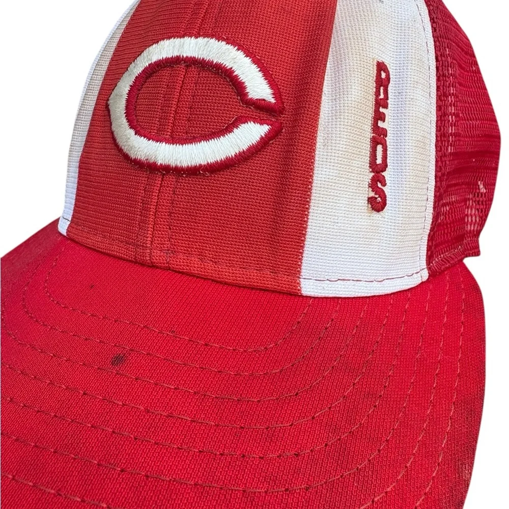 Cincinnati Reds Lucky Stripes Mesh Trucker Snapback‎ Hat Made USA Large Vintage